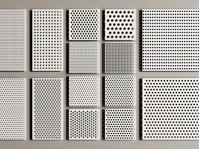 White Perforated Components Display Various Hole Patterns And Different Perforation Designs 3d model