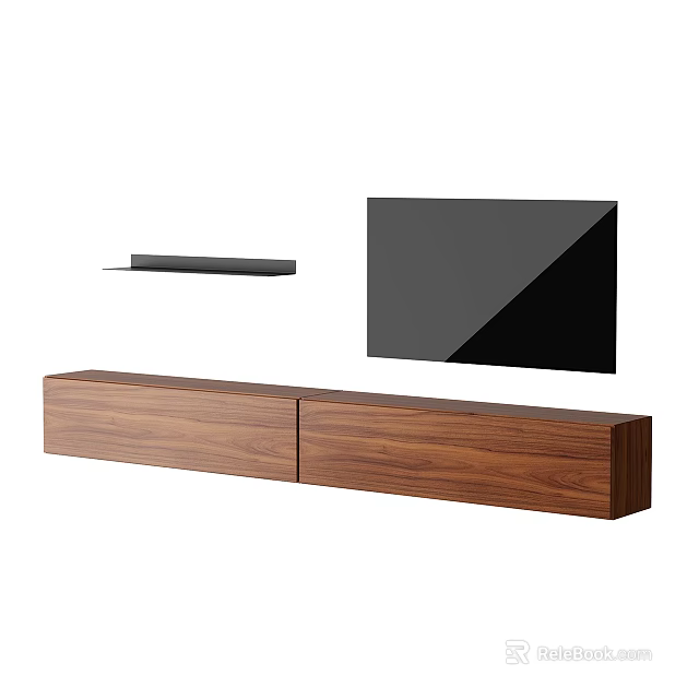 Modern Wooden TV Stand With Storage Cabinet And Wall Mounted Shelf 3d model 