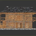 Two Story Wooden Building With Blue Tiled Roof Balcony And Stone Foundation