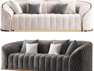Luxury Modern Velvet Sectional Sofas With Beige Gray Colors Tufted Details And Metal Trim 3d model