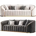 Luxury Modern Velvet Sectional Sofas With Beige Gray Colors Tufted Details And Metal Trim
