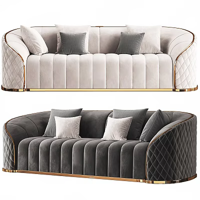 Luxury Modern Velvet Sectional Sofas With Beige Gray Colors Tufted Details And Metal Trim 3d model