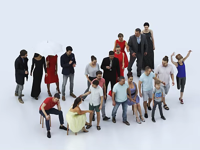 Group of People in Various Poses Standing Interacting Enjoying Casual Gathering 3d model