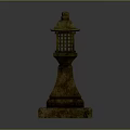 Traditional Japanese Stone Lantern With Square Base Cylindrical Pillar And Decorative Top Lattice Design