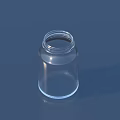 Cylindrical Transparent Empty Wine Bottle And Glass With Threaded Neck On Blue Background