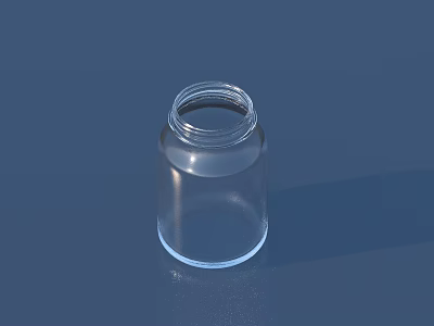 Cylindrical Transparent Empty Wine Bottle And Glass With Threaded Neck On Blue Background 3d model