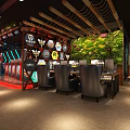 Modern Internet Cafe Interior With Gaming Chairs Neon Lights And Computer Setups 3d model
