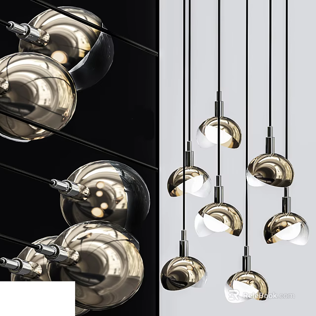 Modern Spherical Pendant Lights With Shiny Metallic Design For Interior Decor 3d model