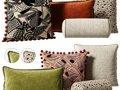 Decorative Throw Pillows with Pom Pom Details Various Patterns and Colorful Textures 3d model