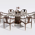 Elegant Round Dining Table Set With Marble Top And Six Wooden Chairs 3d model