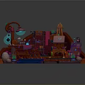 Fantasy Scenery With Colorful Structures Blue Steps And Orange Platform Decorative Elements