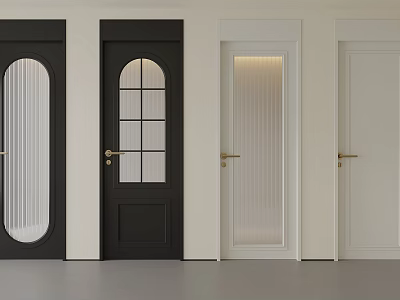 Black and White Flush Doors With Glass Panels And Gold Handles Design 3d model