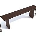 Dark Wood Long Table With Matching Side Stools In Minimalist Design 3d model