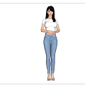 Woman In White T Shirt And Blue Jeans With High Heels Front Side Back Views