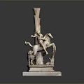 Ancient Stone Sculpture Depicting Rider on Horseback with Loyal Dog Companion Figure
