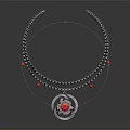 Stylish Silver Necklace With Beaded Chain Red Beads And Round Red Gemstone Pendant