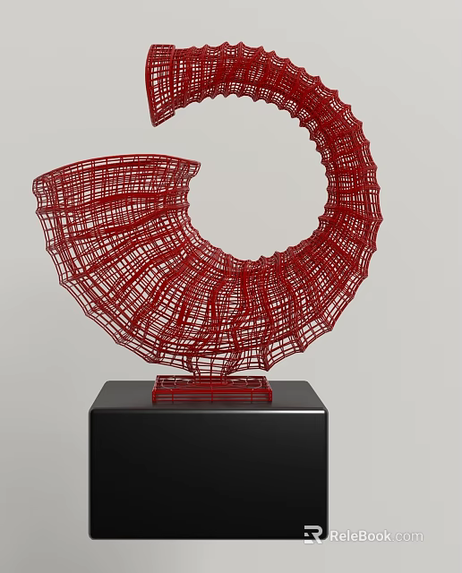 Red Spiral Wireframe Decorative Ornament Set With Black Base For Modern Home Decor 3d model 