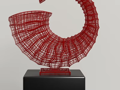 Red Spiral Wireframe Decorative Ornament Set With Black Base For Modern Home Decor 3d model