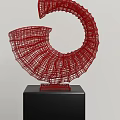 Red Spiral Wireframe Decorative Ornament Set With Black Base For Modern Home Decor