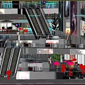 Modern Commercial Street With Multi story Buildings Shops Pedestrians And Bright Night Lighting