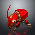 Detailed Red Gold Mechanical Beetle Sculpture With Metallic Finish And Reflective Surface