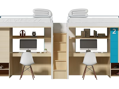 Modern Bed and Bunk Bed Dormitory Bunk Bed 3d model