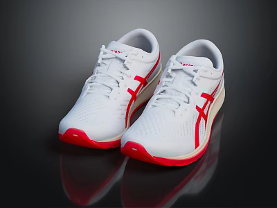 White Sporty Sneakers With Red Stripes And Breathable Mesh Upper Red Sole 3d model