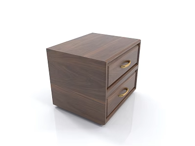 Modern Dark Brown Wooden Bedside Table With Two Drawers And Golden Handles 3d model