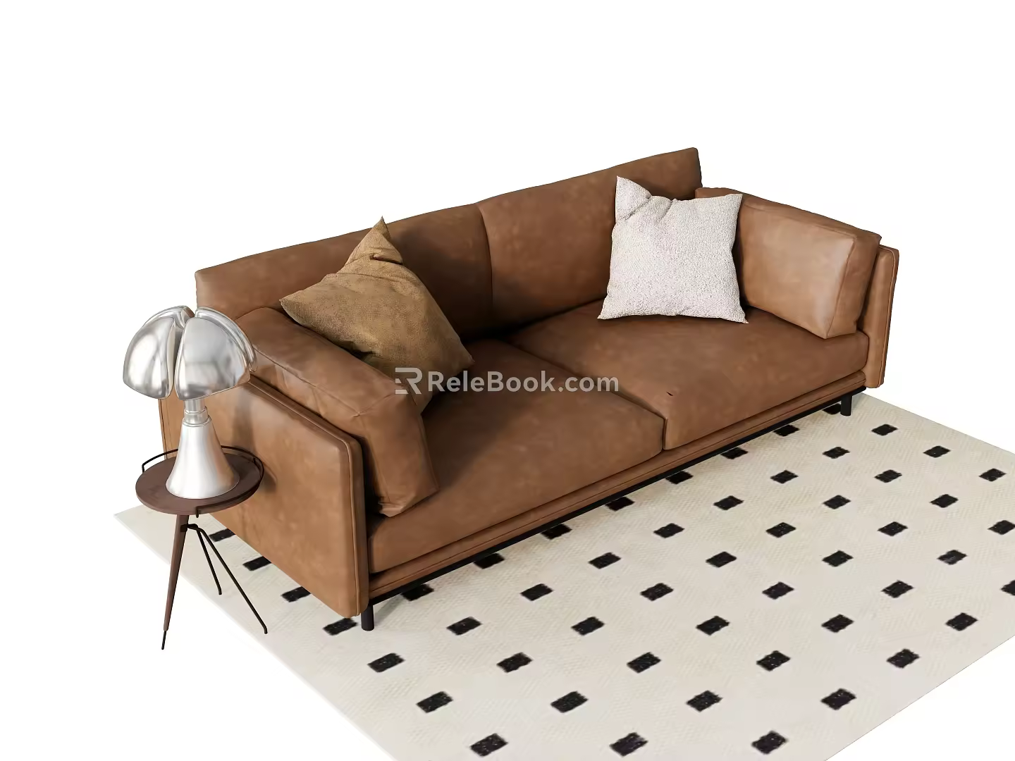 Multi-person Sofa Leather Sofa Three-person Sofa Long Sofa Coffee Table Side Table Low Table Carpet Table Lamp Ornaments Pillow 3d model