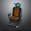 Futuristic Orange Black Seat With Backrest Blue Screens And Mechanical Base