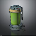 Cylindrical Sci Fi Container With Green Liquid Blue Top Yellow Accents And Cables