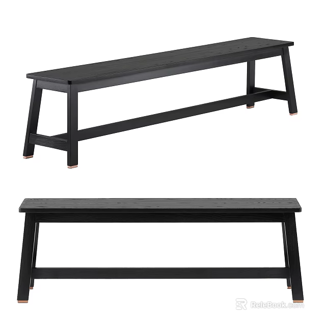 Black Modern Sofa Bench With Minimalist Design And Sturdy Wooden Frame 3d model 