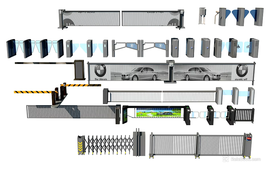 Different Types of Automatic Security Gates with Sliding Barrier and Entrance Design 3d model 
