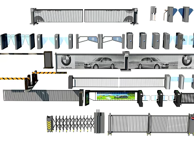 Different Types of Automatic Security Gates with Sliding Barrier and Entrance Design 3d model