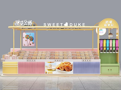Sweet Duke Mall Dessert Shop With Display Cases Of Assorted Desserts And Colorful Decorations 3d model