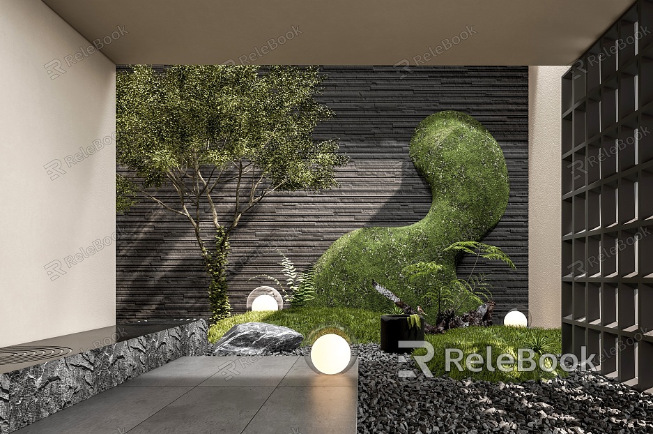 modern landscape sketch courtyard sketch interior landscape landscaping micro-terrain plant combination landscape tree stone pebble model