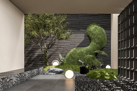 modern landscape sketch courtyard sketch interior landscape landscaping micro-terrain plant combination landscape tree stone pebble 3d model