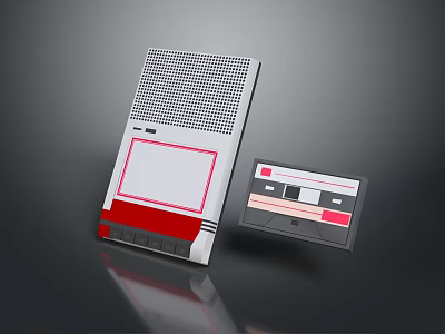 Vintage Electronic Cassette Tape Recorder With Grille Speaker And Classic Cassette 3d model