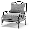 Modern Armchair with Checkered Fabric Cushion and Black Metal Frame Design