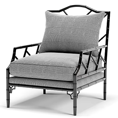 Modern Armchair with Checkered Fabric Cushion and Black Metal Frame Design 3d model