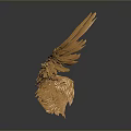 Golden Angel Wings Sculpture With Intricate Feather Details Against Dark Background And Shiny Reflections
