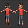 Cartoon Boy Character Front And Back Views With Red T-Shirt Blue Jeans And Red Shoes