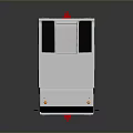 White Industrial Utility Vehicle Featuring Black Top Panels Large Windows And Yellow Black Warning Stripes