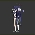 Two Anime Game Characters with Cat Ears Long Purple Hair School Uniform and Bikini
