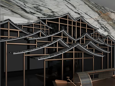 Luxurious Modern Background Wall With Marble Texture And Metal Frame Decorations 3d model