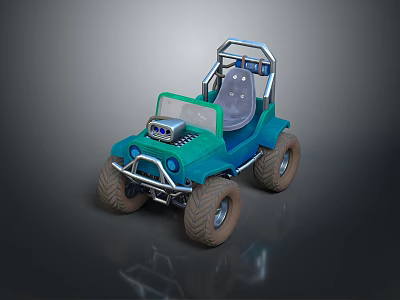 Green Children's Off Road Toy Vehicle with Large Tires Blue Chassis Transparent Windshield Gray Seat 3d model