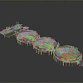 Circular Industrial Facility Model With Three Units Platforms And Support Frames
