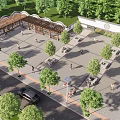 Scenic Public Square Featuring Covered Pavilion Trees Paved Ground And Pedestrians 3d model