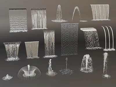 Water Fountains with Various Styles and Forms Including Columnar Curtain Arc and Waterfall Shapes 3d model