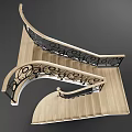 Elegant Curved Staircase With Black Wrought Iron Railings And Wooden Steps